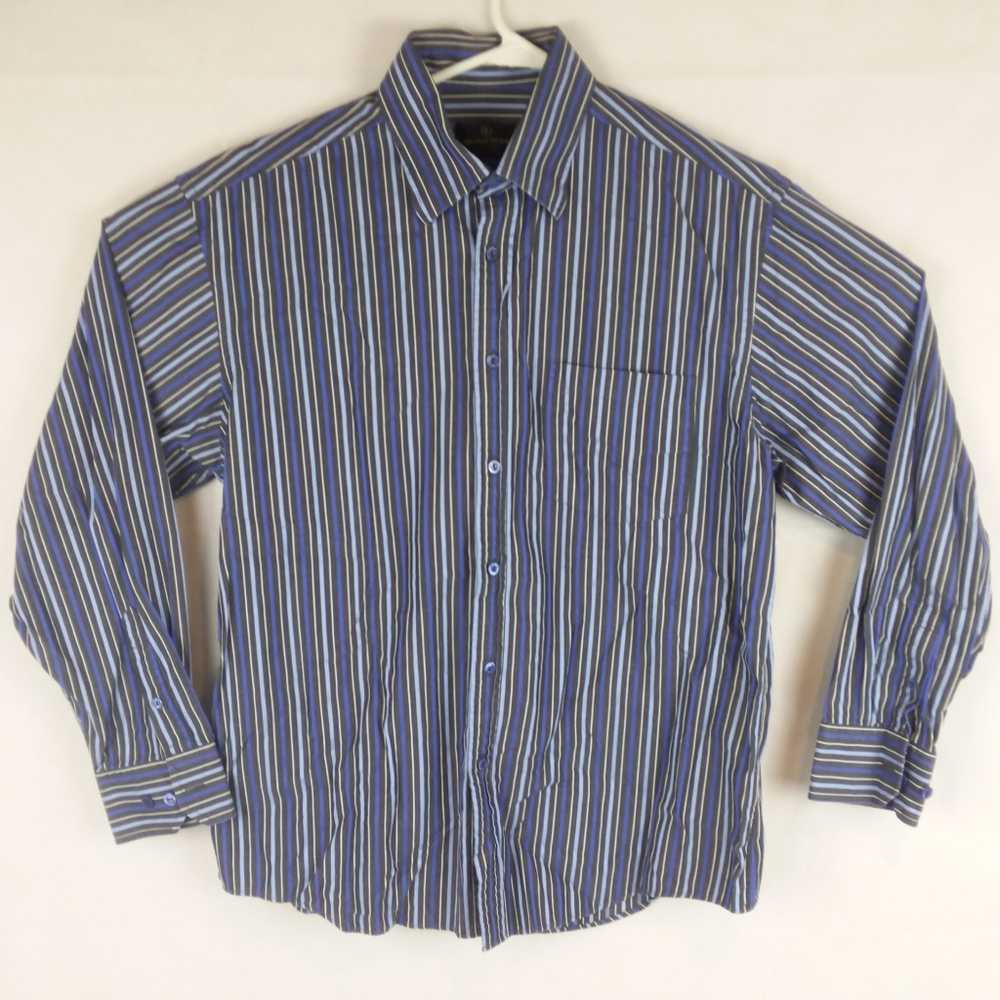 Bugatchi Men's Large Button Shirt Blue Striped